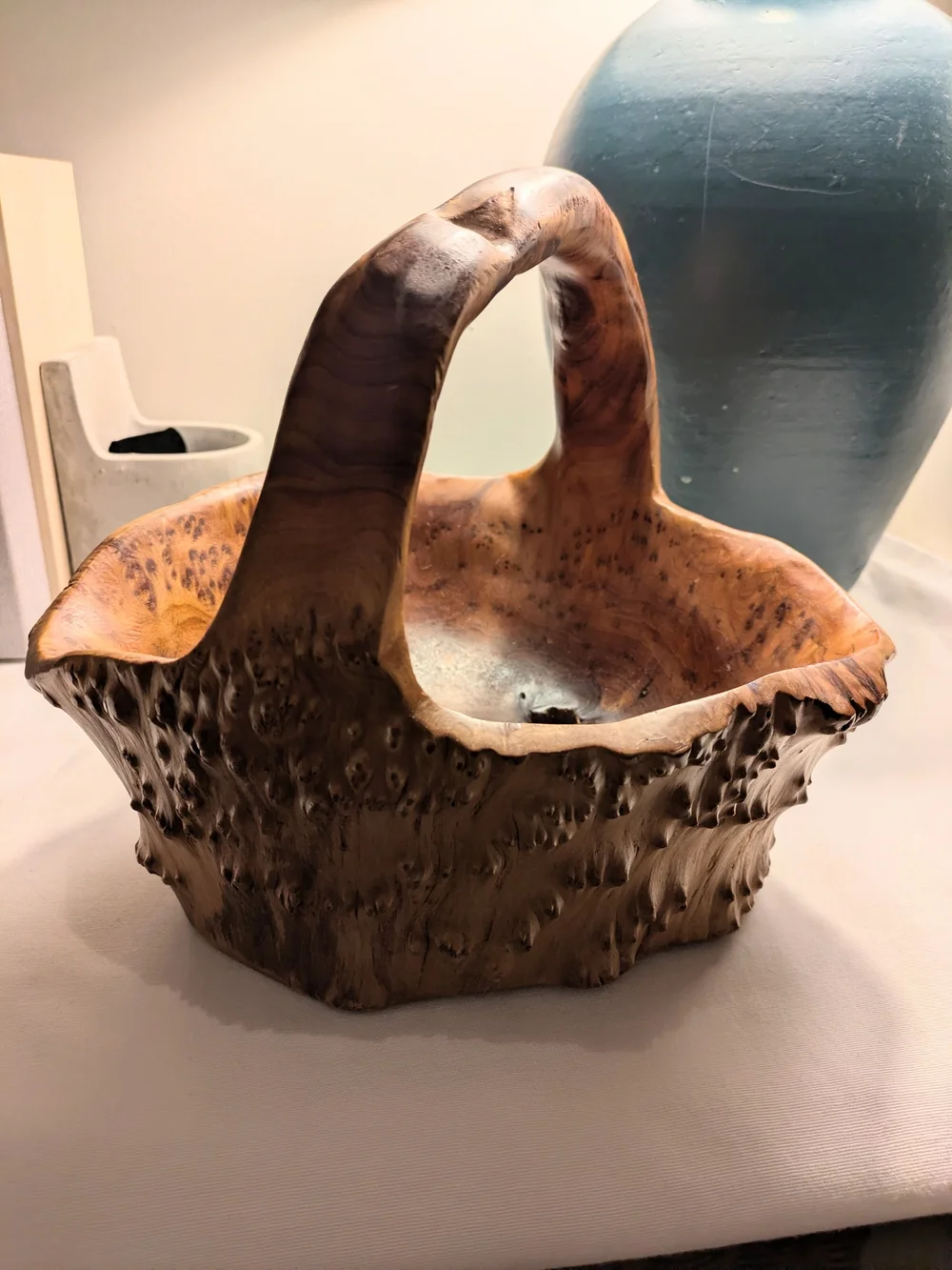 Handcrafted Burl Wood Root Basket Bowl Natural Brown Vintage 10x9 Inches MCM